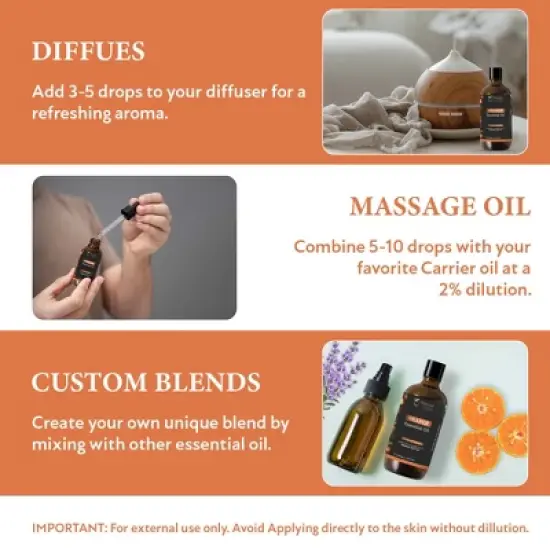 Orange Essential Oil | Premium Grade Essential Oils for Hair Care, Oil for Skin, Aromatherapy, & Diffuser | Essential Oil for Skin | 4 Fl Oz (120 mL) image {5}