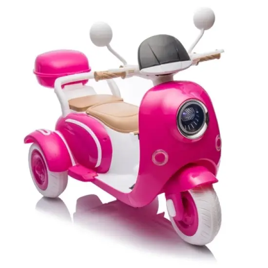 12V 2 Motors Kids Ride On Motorcycle, 2 Seater Electric Scooter Toy w/Music, Bluetooth, USB, Flip Seat, Storage Hooks & Oversized Trunk (Ages 3-6) image {16}