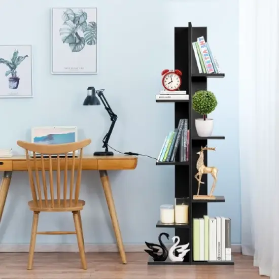 Costway Open Concept Bookcase Plant Display Shelf Rack Holder Wood Walnut\Brown image {2}