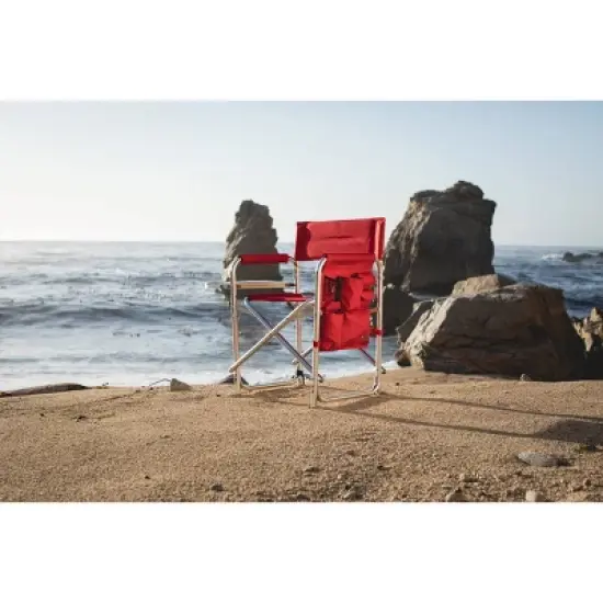 Oniva 2pc Aluminum Rectangle Outdoor Portable Chair with Side Table - Red image {5}