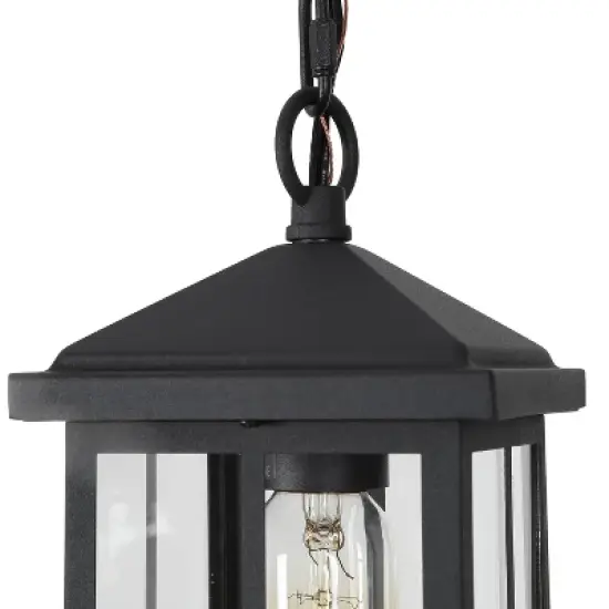 10.5" Metal/Glass Square Cage Modern Outdoor Pendant Light Black - LNC image {5}