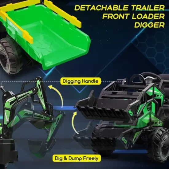 24V Ride On Toys, Ride On Tractor with Remote Control, Excavator & Bulldozer, Electric Vehicle w/Trailer, Digger, Shovel Bucket, EVA Tires image {2}