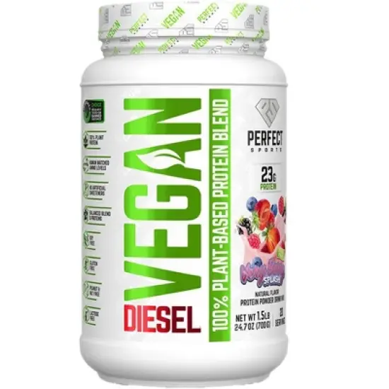 PERFECT Sports Diesel, Vegan, 100% Plant-Based Protein Blend, Very Berry Splash, 1.5 lb (700 g) image {5}