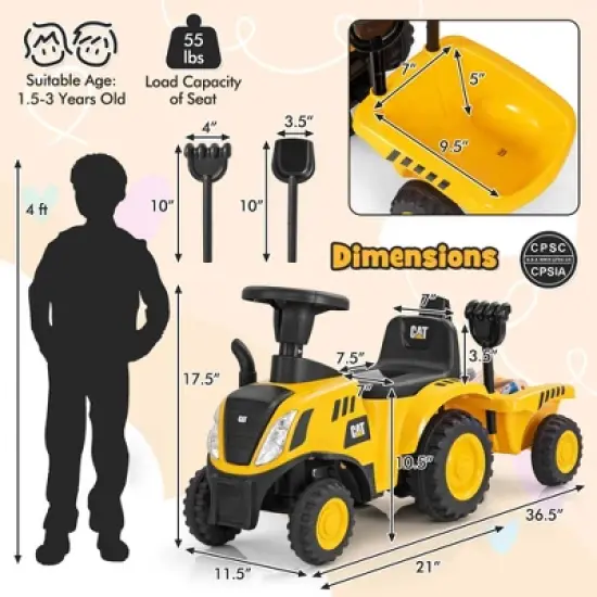 Costway Kids Ride on Tractor Licensed Caterpillar Foot to Floor Sliding Car with Shovel image {2}