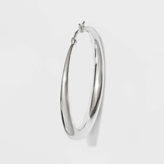 Silver Plated Graduated Hoop Earrings 50mm - A New Day&trade; Silver image {1}