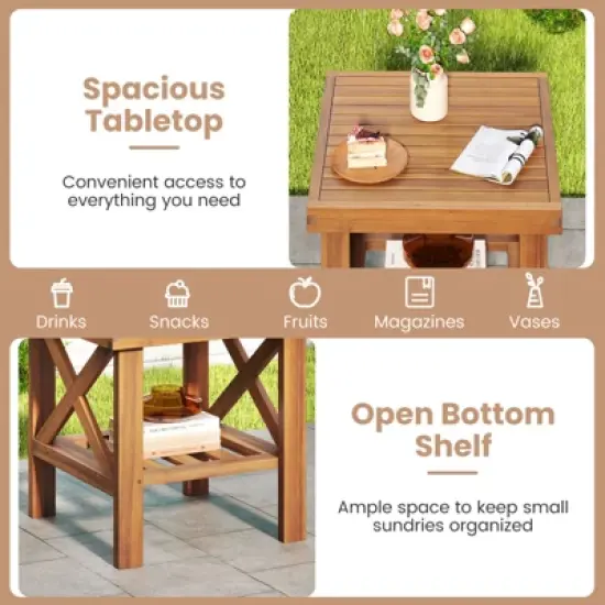 Tangkula 2PCS Outdoor Side Table Acacia Wood Adirondack Table w/ Storage Shelf Natural image {6}