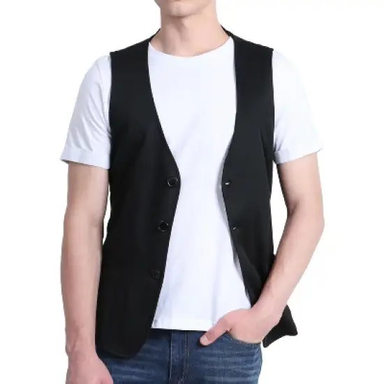 Lars Amadeus Men's V Neck Vests Sleeveless Pockets Button Up Casual Vest image {7}