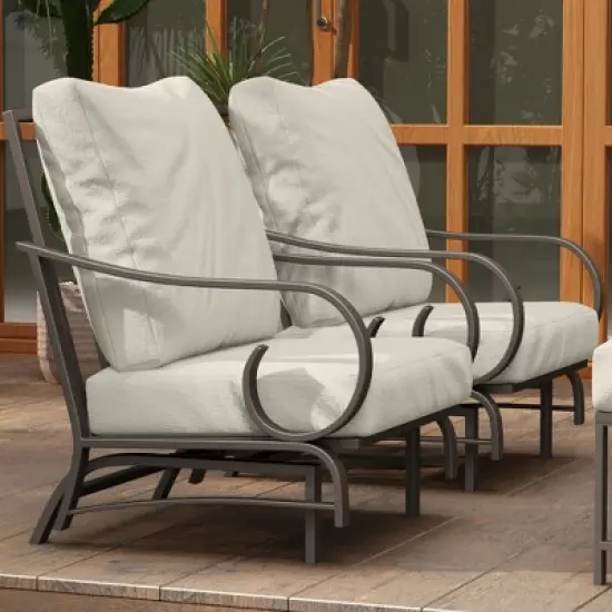 Outsunny 5 Piece Patio Furniture Set with 2 Rocking Chairs, 3-Seat Sofa, and 2 Ottomans for Garden, Lawn, Deck, Backyard, Beige image {5}