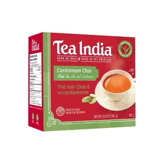 Tea India Premium Red Box Cardamom Chai Tea with 80 Round Teabags Pack of 12 image {4}