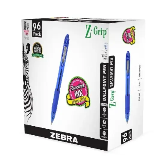 Zebra Z-Grip Retractable Ballpoint Pen Medium Point 1.0mm Blue Ink 96/Pack (22296) image {5}
