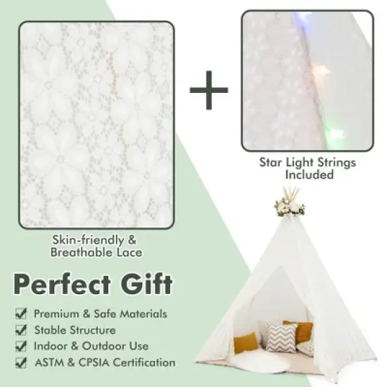 Costway 85'' Height 5 Sides Huge Lace Play Tent for Kids Adult Wedding w/ Light Strings image {5}