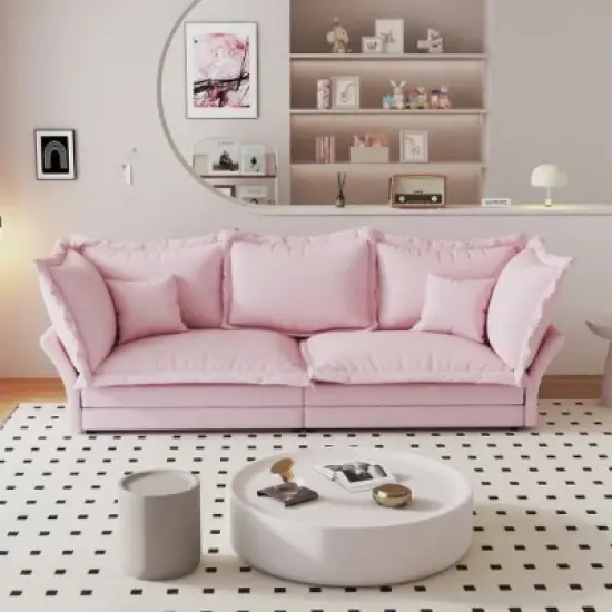 CAVINAS Modern Upholstered Loveseat Sofa, Deep Seat Couches with Multiple Large Soft Pillows, Convertible Deep Seat Chaise Longue, Cloud Couch Sofa image {12}