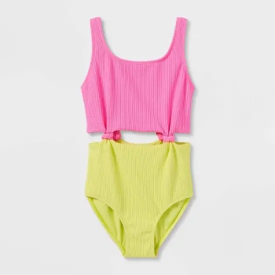 Girls' Solid One Piece Swimsuit - art class&trade; Pink  image {4}
