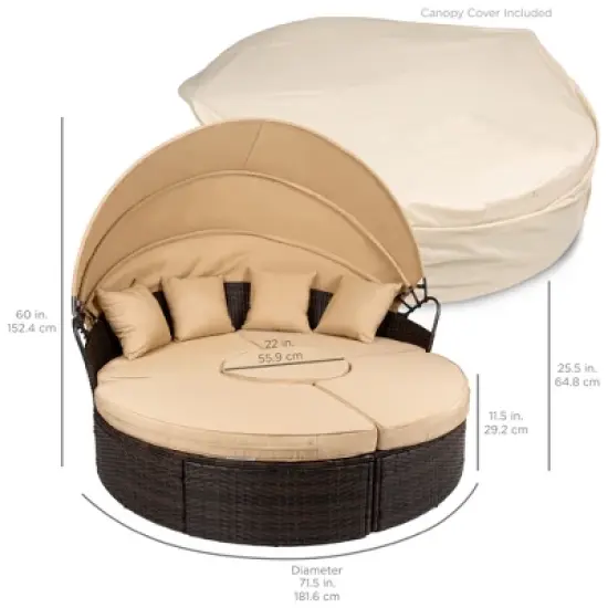 Best Choice Products 5-Piece Modular Patio Wicker Daybed Sectional w/ Adjustable Seats, Retractable Canopy image {5}