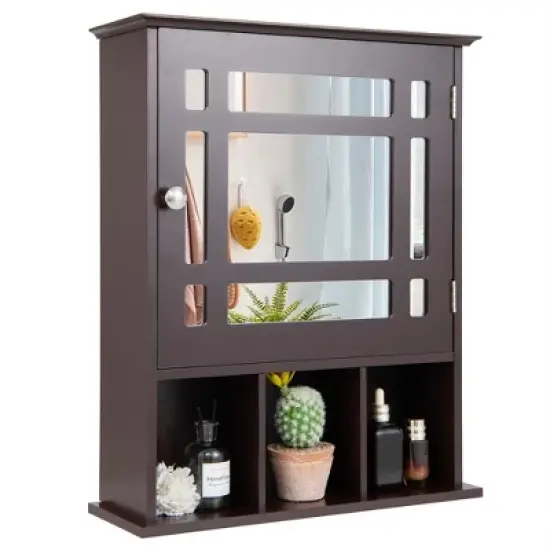 Tangkula Mirrored Medicine Cabinet Bathroom Wall Mounted Storage W/Adjustable Shelf image {10}