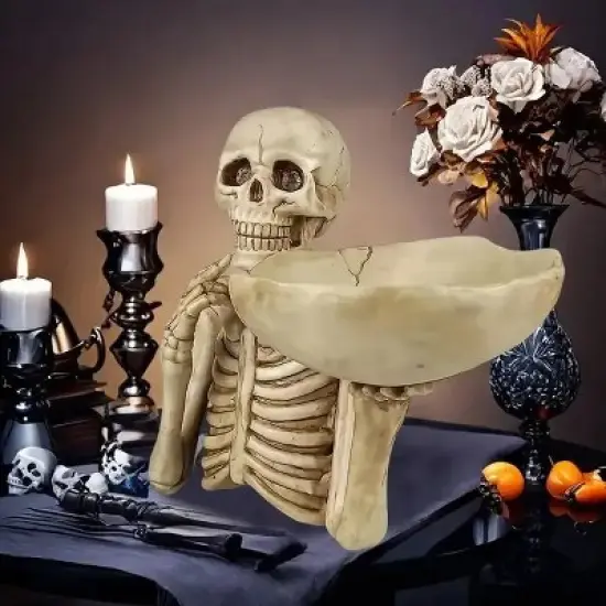 Halloween Skeleton Storage Tray, Skull Halloween Candy Dish Fruit Snack Serving Tray Platter Cupcake Containers Goth Dining Table Centerpiece image {3}