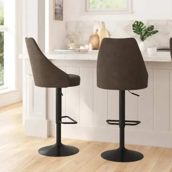 Merrick Lane Set of Two Adjustable Height Dining Stools with Tufted Upholstered Seats and Pedestal Base with Footring image {1}
