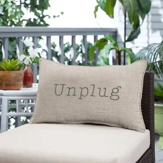 Indoor/Outdoor Unplug Embroidered Lumbar Throw Pillow - Sorra Home image {4}