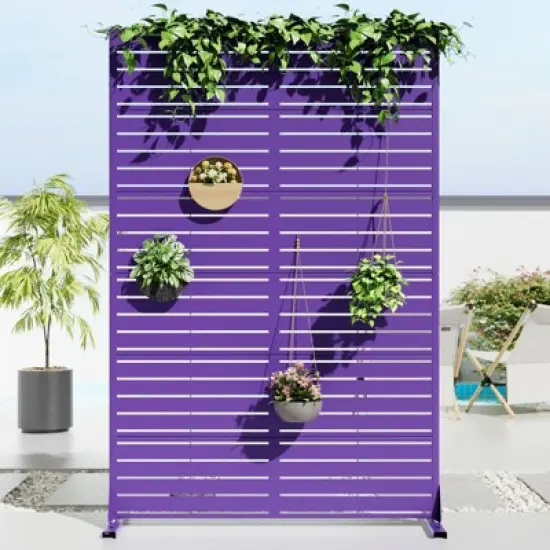 PexFix 72 in. x 47 in. Purple Metal Freestanding Privacy Screen Garden Fence For Deck Patio Balcony Outdoor Privacy Panel Louvered Design image {9}