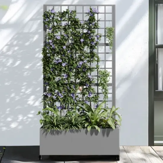 Dovelina Mobile Metal Planter Box, Garden Bed, Trellis for Climbing Plants, Drainage Holes and wheels image {9}