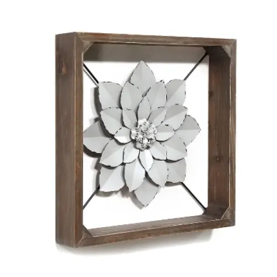 Framed Metal Flower Wall Sign Gray - Stratton Home Decor image {4}