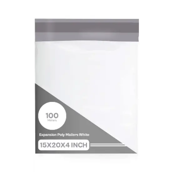PSBM 100 Pieces 15" x 20" x 4" White 3 Mil Expansion Poly Mailers Bags for Shipping image {6}