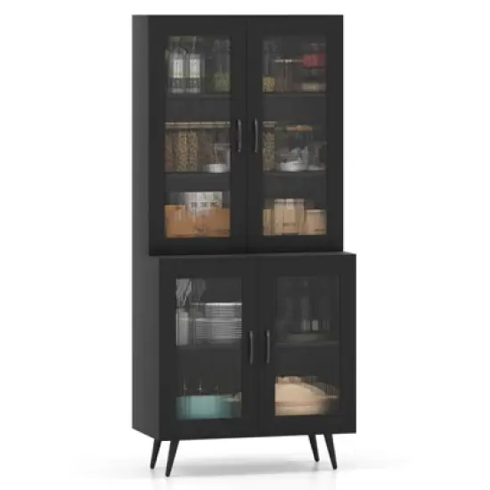 Costway Kitchen Pantry Cabinet with Translucent Fluted Doors & Adjustable Shelf image {10}