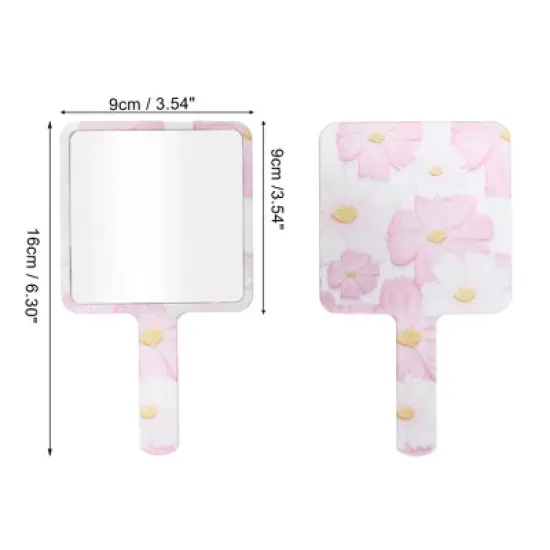 Unique Bargains Floral Square Cosmetic Mirror White Pink 1 Pc image {1}