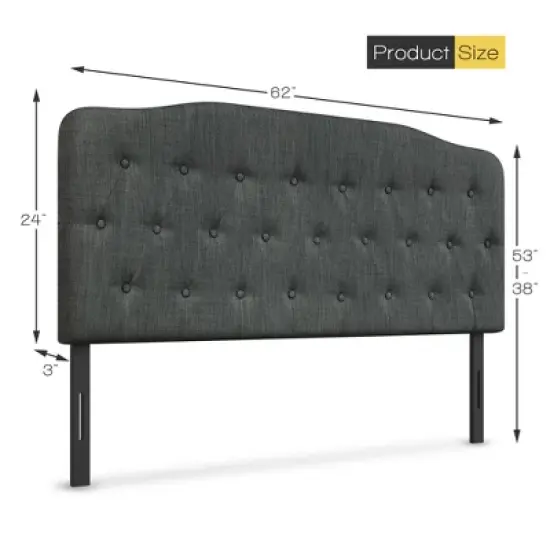 Costway Queen Upholstered Headboard Adjust Button Tufted Faux Linen image {2}