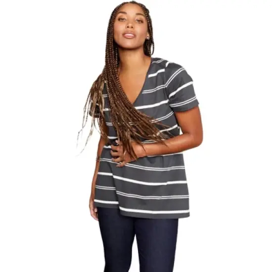 June + Vie by Roaman's Women&rsquo;s Plus Size Short-Sleeve V-Neck One + Only Tunic image {6}