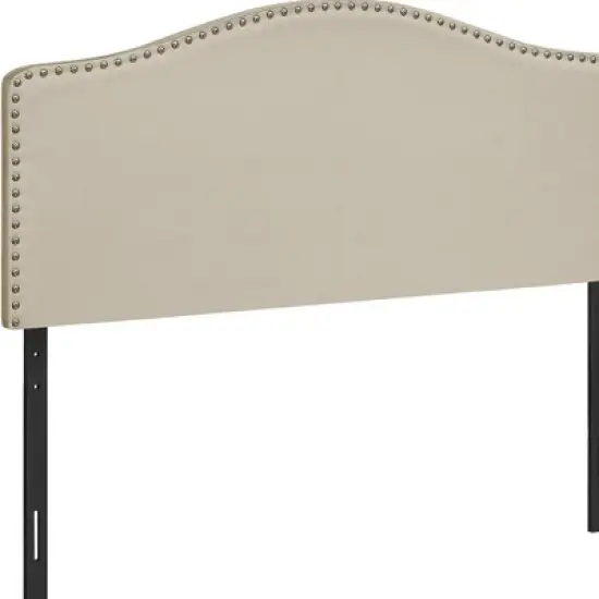 HomeRoots Beige Linen Blend Upholstered Arched Full Headboard With Nail Head Trim image {4}