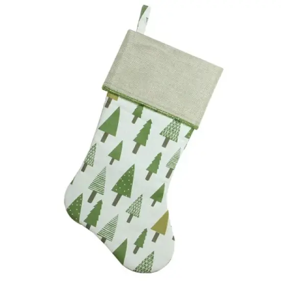 Northlight Woodland Trees Christmas Stocking  - 19" - Green and White image {1}