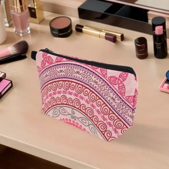 Unique Bargains Flower Printed Makeup Bag Pink 1 Pc image {4}