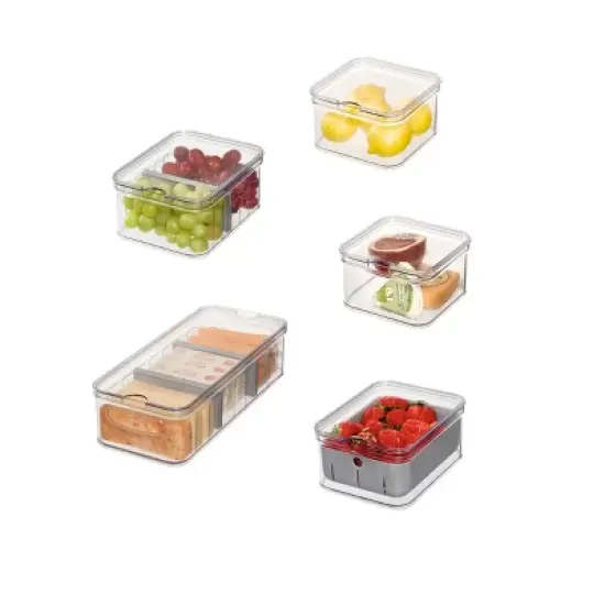 iDESIGN 5pc Recycled Plastic Refrigerator Organizer Bin Set with Lids image {1}