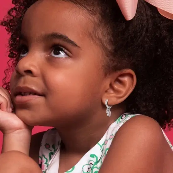 Girls' CZ Unicorn Dangle Huggie Hoop Sterling Silver Earrings - In Season Jewelry image {1}