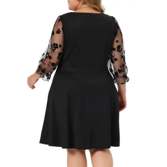 Agnes Orinda Women's Plus Size Square Neck Sheer Long Sleeve Ruffle Flowy A-Line Dresses image {3}