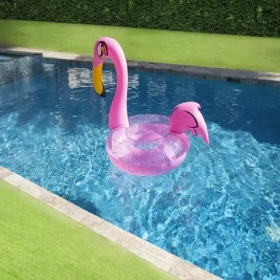 PoolCandy Inflatable Flamingo Animal Glitter Pool Float Ultra Durable Sun Tan Fun Great For Pools, Lakes And More image {3}
