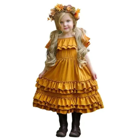 Girls Marigold Sunset Tiered Ruffle Midi Dress - Mia Belle Girls image {6}