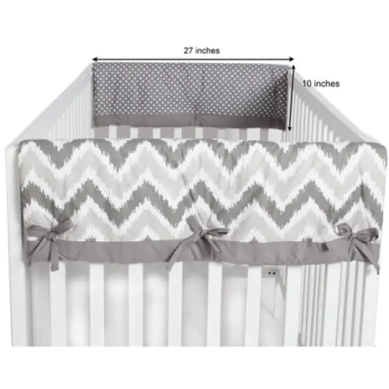Bacati - Mix n Match Chevron/Dots Crib Rail Guard set of 2 Covers White/Gray image {2}
