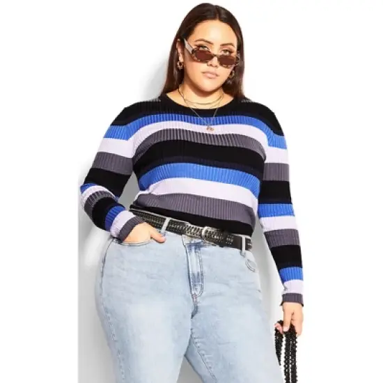 Women's Plus Size 70s Stripe Sweater - blue | CCX image {6}