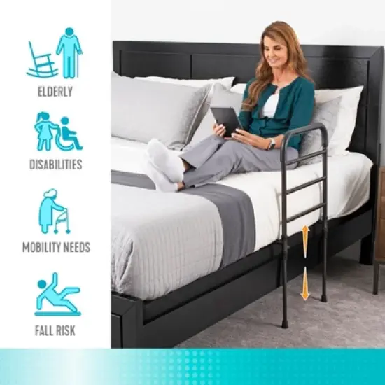 Stander Stable Bed Rail with Support Legs for Seniors, Black image {5}