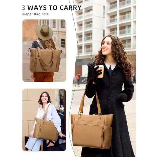 Itopfox Neoprene Diaper Bag Tote with Changing Station, 14 Pockets Large Capacity Travel Baby Bag, Convertible Diaper Tote, Brown image {1}