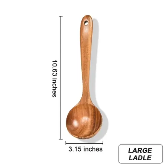 SUGIFT 9pc Non-Toxic Kitchen Utensils Set Natural Teak Wooden Cooking Utensils Set image {3}