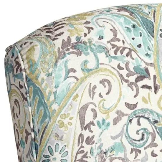 Elm Lane Ethel Skye Blue Paisley Patterned Recliner Chair Modern Armchair Comfortable Push Manual Reclining Footrest for Bedroom Living Room Reading image {3}