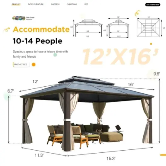 EROMMY Aluminum Patio Gazebo image {6}
