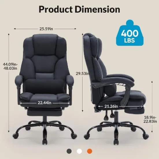 NicBex Reclining Executive Office Chair with Footrest,PU Leather Computer Chair with Wheels,Lumbar Support,Swivel Gaming Chair for Home Office image {1}