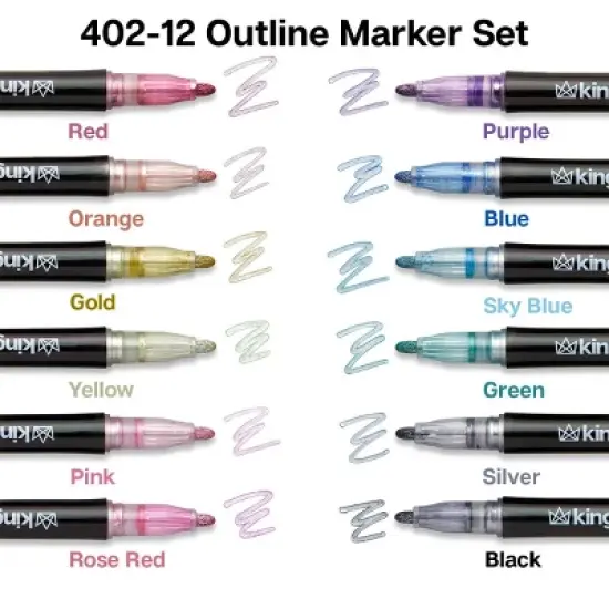 KINGART Outline Markers 12 Metallic Colors image {4}