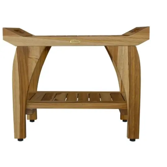 EcoDecors&reg; Tranquility&reg; 24" Teak Wood Shower Bench with Shelf and LiftAide&reg; Arms in EarthyTeak Finish - Target Plus Natural 24"L x 14"D x 19"H image {6}