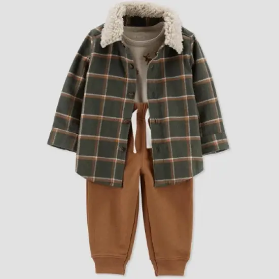 Carter's Just One You&reg;️ Baby Boys' Plaid Shacket & Bottom Set - Brown image {1}