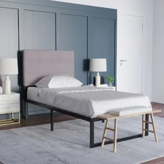 Emma and Oliver Modern Upholstered Headboard with Horizontal Line Stitching and Adjustable Height Rails image {1}